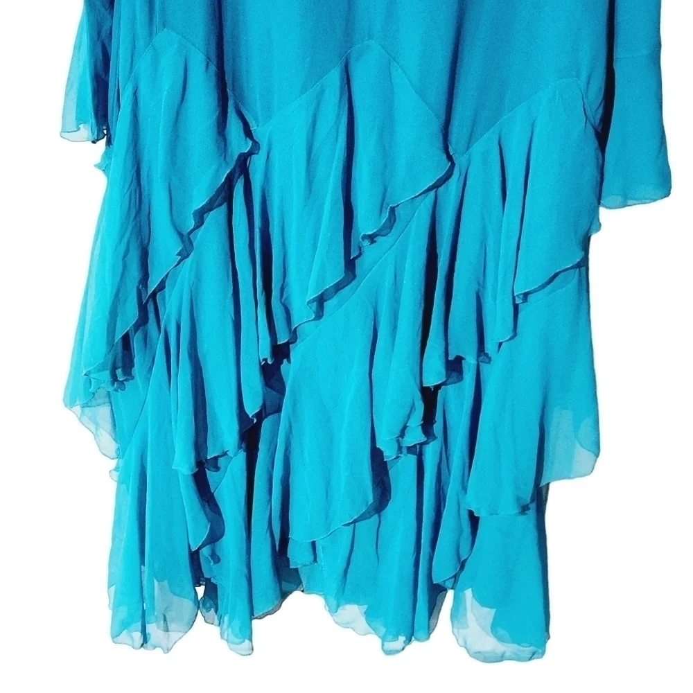 Ashro Women's Aqua Embellished Elegant Evening Flowy Gown Sz: 3X - Picture 8 of 9